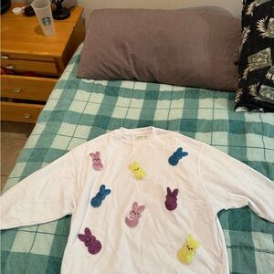 Judith March White Sweatshirt with Colorful sequin Peep Patches